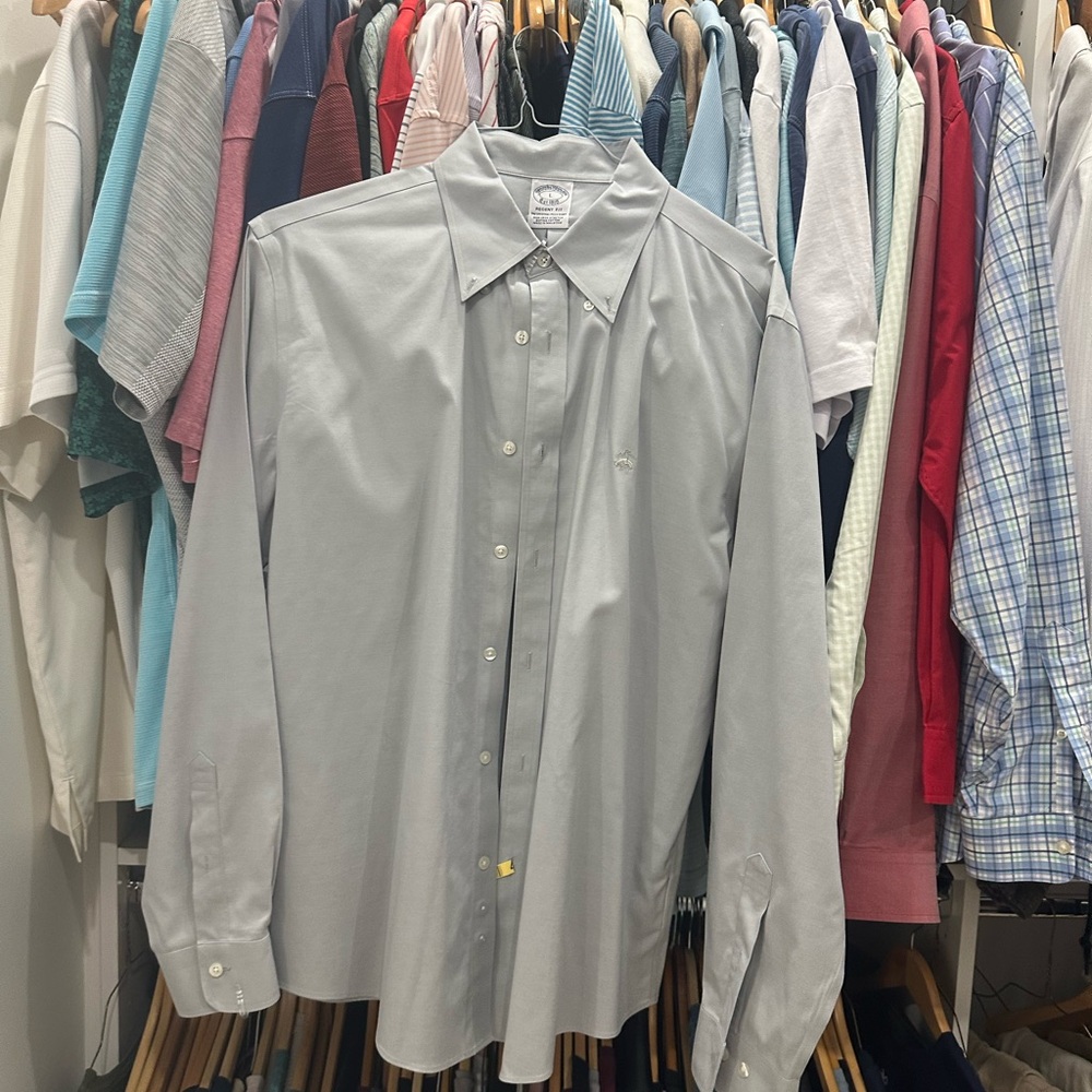 Brooks Brothers Gray Dress Shirt Formal Cotton Blend